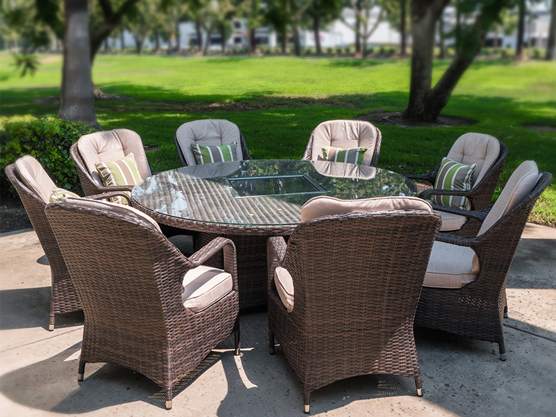 rattan gas fire table and chairs